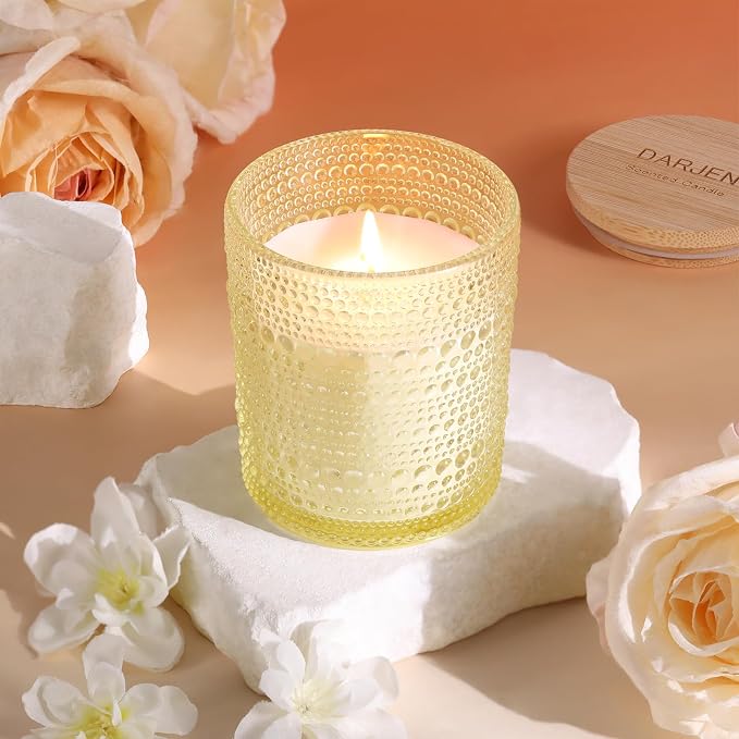 DARJEN Vanilla Candles for Home- 6.3oz 42H Natural Soy Wax Aromatherapy Jar Candle with Strong Scent, Decorative Aesthetic Candles for Living Room, Gathering, Kitchen, Luxury Gift for Women