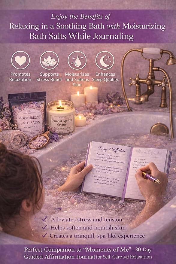 Moments of Me® 4-Week Ritual Reset Box | Luxury Self-Care Gift Set with Journal, Pen, 4 Candles & 4 Bath Salt Soaks | Mindfulness, Relaxation & Stress Relief Kit