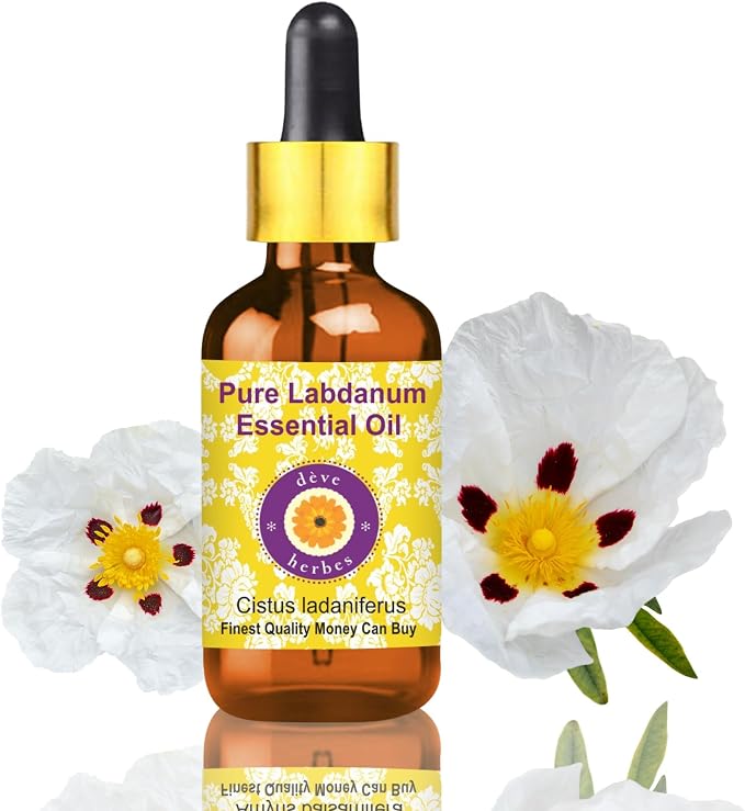 dève herbes Labdanum Essential Oil (Cistus ladaniferus) with Glass Dropper | Pure | Viscous Texture | Unisex | All Skin Types | External Use | Natural Extract | Steam Distilled 120ml (4 oz)