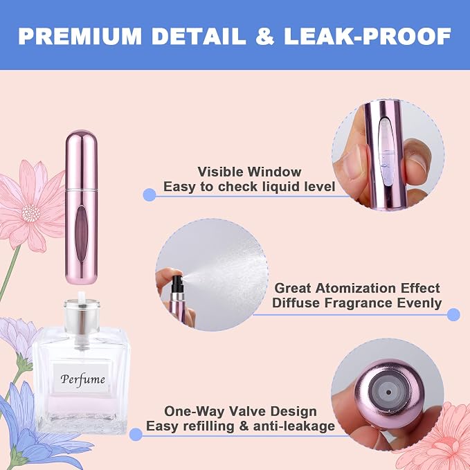 8 Pack Perfume Travel Refillable Bottle, Perfume Atomizer Bottle, Refill Pump Case Spray Bottles for Men and Women (5ml, 8Pack), Travel & Cruise Essentials
