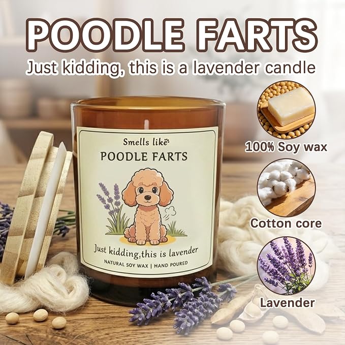 Poodle Gifts & Decor - Dog Lovers Gifts for Women Smells Like Poodle Farts Candle|Crafted by Natural Soy Wax Lavender Scented Candle for Women ecoration for Christmas Birthday