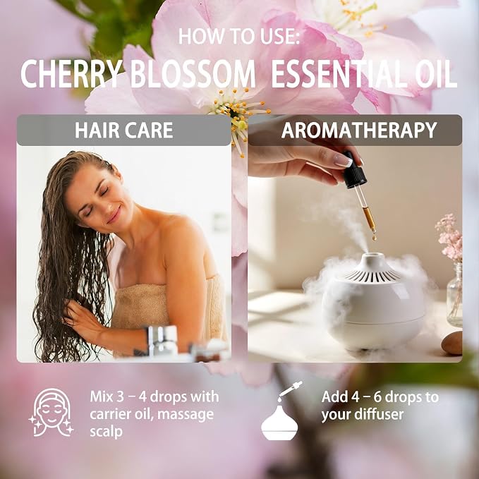 Cherry Blossom Essential Oil - Cherry Blossom Fragrance Oil for Diffuser, Massage, Humidifier, DIY Candle, Soap Making, Home, Bath, Yoga - 16 fl oz (480ml) - ZODION Essential Oils
