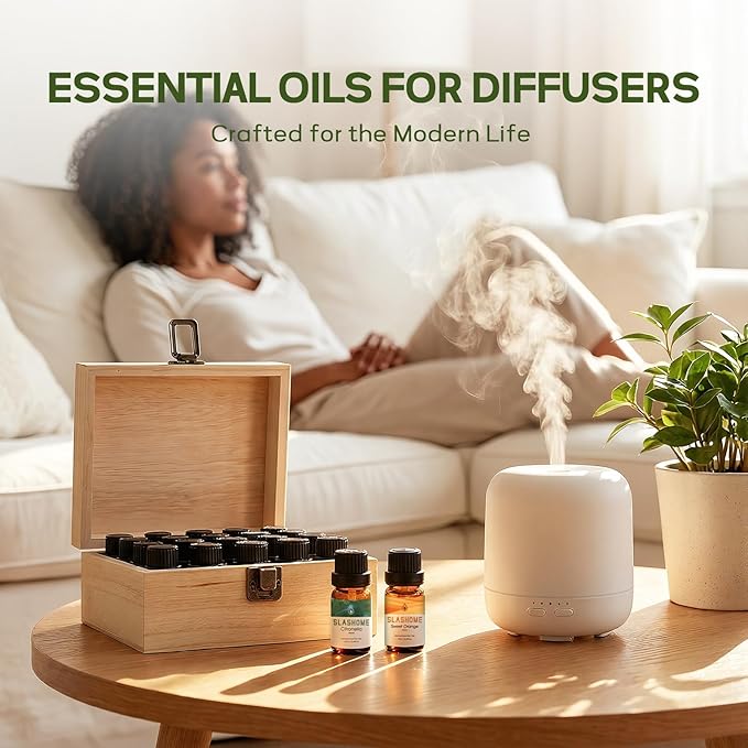 20 Pack Essential Oils for Diffusers for Home - Water Soluble Diffuser Oils Set for Humidifiers & Spa, Scented Oil with Wooden Gift Box for Women - Lavender, Peppermint, Sweet Orange, Tea Tree & More