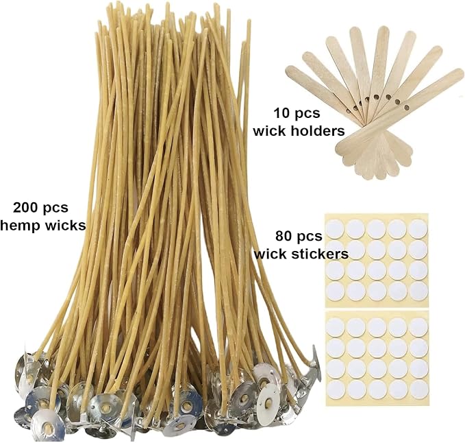 200 PCS 8 inch Hemp Candle Wicks kit, 2.5mm Beeswax Candle Wicks for DIY Bulk Natural Candle Wicks for Beeswax Candle Making Beeswax Wicks for Candles Organic Hemp Wicks for Candle Making