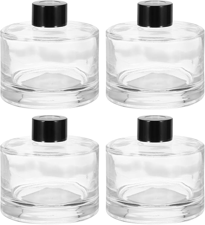 HARFINGTON 4pcs 200ml/6.8oz Empty Glass Diffuser Bottle 3.2" x 3.3" Refillable Fragrance Accessories Aromatherapy Jar Container for Replacement Reed Diffuser DIY Home Bathroom Transparent