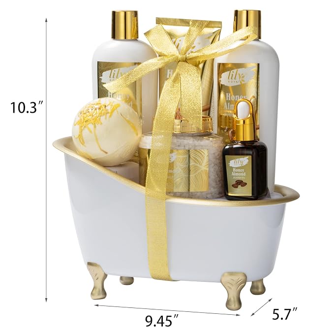 Honey Almond Spa Gifts Bath Kit - 7Pcs Moisturizing Spa Set for Women & Men