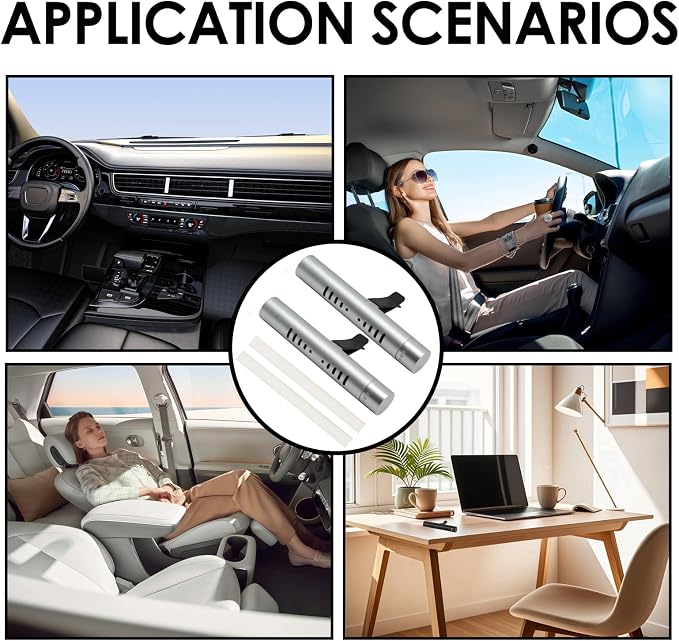 2 Pcs Car Air Essential Oil Diffuser Vent Clip with 12 Pcs Odorless Refill Sticks, Premium Aluminum Air Freshener Diffuser Suitable for Cars, Office, Kitchen (Red, 2 Pcs) (Silver-2 Pcs)