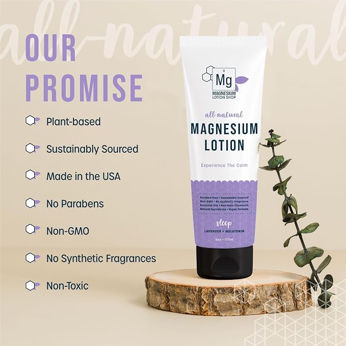 Lavender Scented Melatonin Magnesium Lotion for Sleep | 250 mg Zechstein Magnesium & 3 mg Melatonin per Teaspoon | 6 oz Bottle of Lavender Lotion | Relaxing Aromatherapy | Proudly Made in America