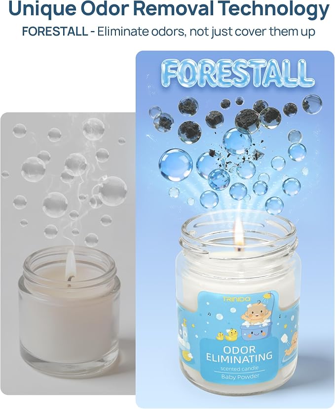TRINIDa Baby Powder Odor Eliminating Candles for Home Scented, Eliminates 99% of Pet, Smoke, Food and Other Smells Quickly, Highly Fragranced Candle, Premium Soy Candles Set for Women