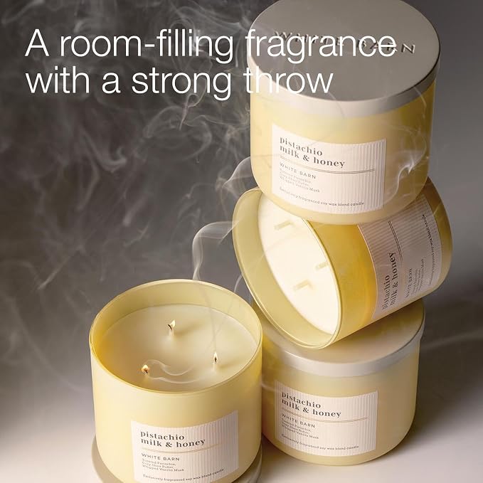 Bath & Body Works 3-Wick Candle, Pistachio Milk & Honey Candle, Strong Throw, Long-Lasting Burn Up to 45 Hours, Exclusively Fragranced Soy Wax Blend, 14.5 oz - 1 Pack