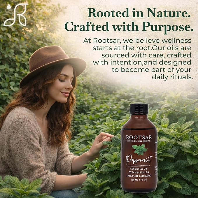 Peppermint Essential Oil – 100% Pure Organic Peppermint Oil, Steam Distilled, 4 FL OZ / 118 ML – Premium Essential Oil for Diffuser, Aromatherapy, Massage, Skin Care, Candle & Soap Making