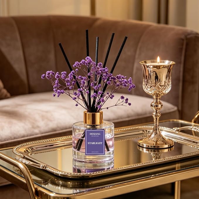 Reed Diffuser Set, 3.38 fl oz (100ml) Starlight Scent Oil Diffuser with 6 Reed Sticks, Natural Home Fragrance Reed Diffuser for Bathroom, Bedroom, Living Room Shelf Decor