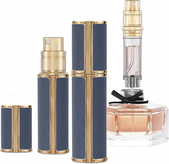 5ml Perfume Spray Bottle, AG00DB Leather Refillable Dispenser Bottom Fill Fragrance Scent Container, Portable and Leak-proof Suitable for Traveling & Outgoing (Deep Blue)