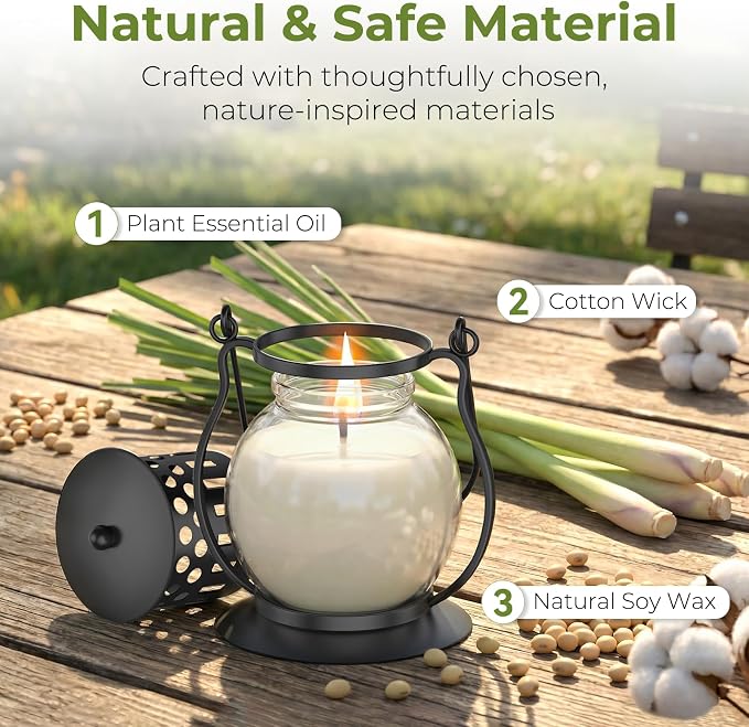 Citronella Candles Outdoor 3 Pack, Vintage Metal Lantern Soy Wax Candles, Long Burning Scented Patio & Camping Candles, Summer Outdoor Decor Gift for Women (3 x 3.5 oz)