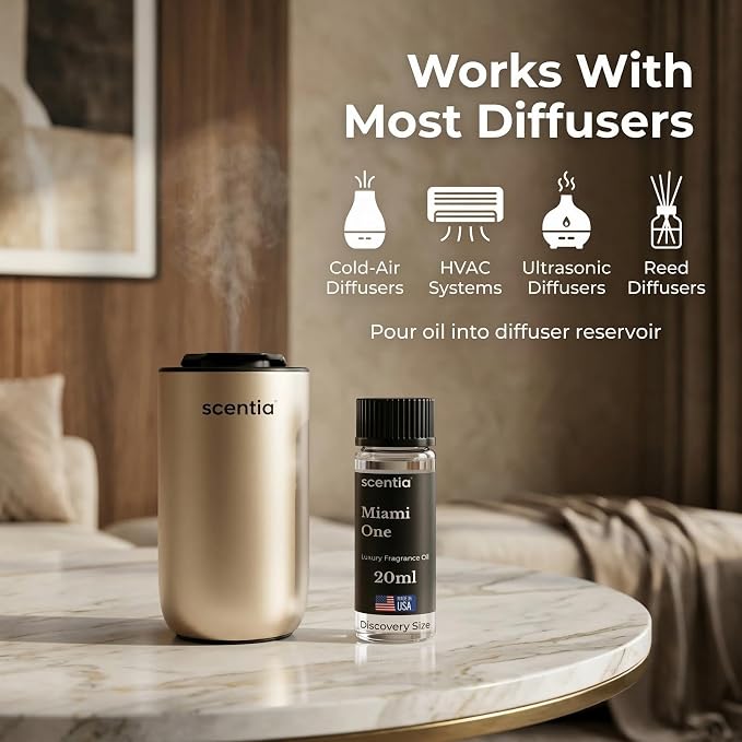 Scentia Miami One (My Way) Aromatherapy Oil for Diffuser – Hotel Scent Inspired by 1 Hotel Miami Beach – 20 mL – Lemon, Sandalwood & Cedar Natural Fragrance Oil for Waterless & Cold Air Diffusers