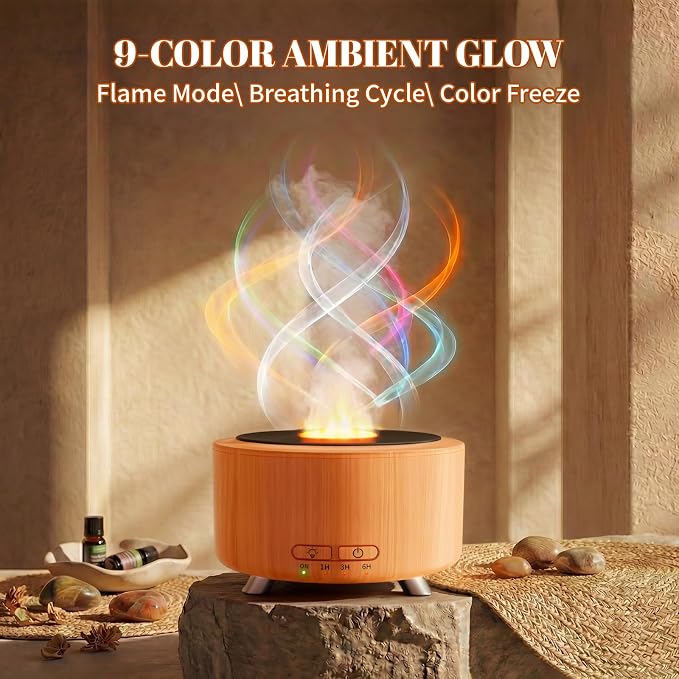 Essential Oil Diffuser for Home, 500ML Aromatherapy Diffuser Oil Machine for Office Room Yoga, Aroma Diffuser with Auto-Off Function, 9 Colors LED Night Light, Light Wood
