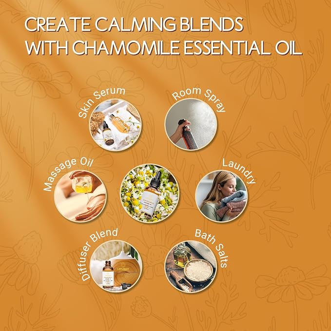Chamomile Essential Oil, Pure Natural Chamomile Oil for Skin Body Hair Diffuser - 1 Oz