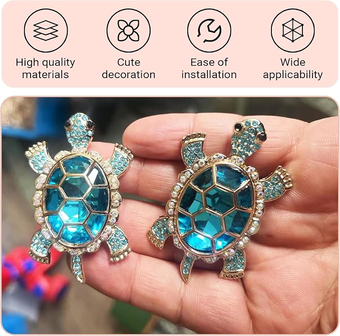 2 PCS Sea Turtles Car Air Vent Clips, Cute Tortoise Car Air Conditioning Outlet Clip, Bling Rhinestone Ocean Theme Vent Diffuser, Universal Auto Interior Decor for Women Girl (Blue)