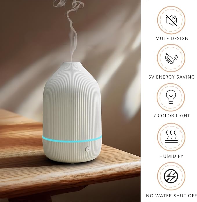 Diffuser,USB Plug-in Car Portable Aromatherapy Diffuser, 7 Colors Lights 2 Switch Mode Waterless Auto Off for Car Home Office Room (USB Power)