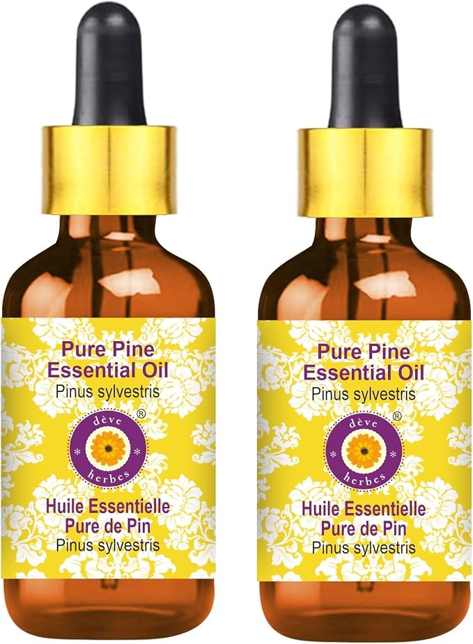 Deve Herbes Pure Pine Essential Oil (Pinus sylvestris) with Glass Dropper Steam Distilled (Pack of Two) 100ml X 2 (6.76 oz)