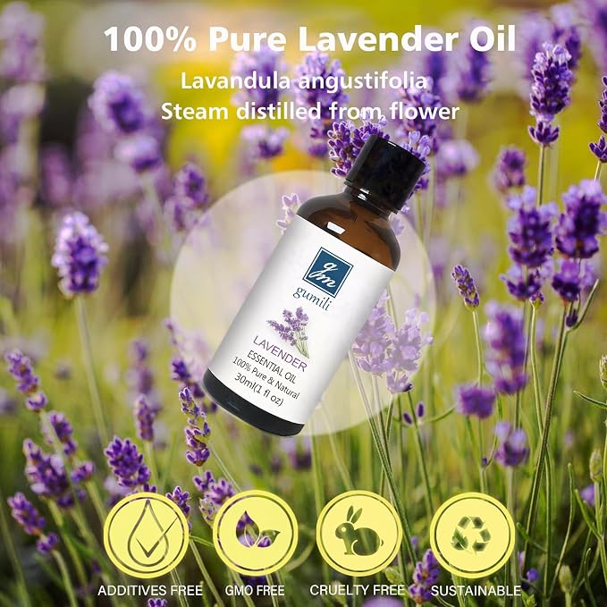 GM Gumili Lavender Essential Oil, Pure Lavender Oil for Skin, Hair, Diffuser, Spray, Body Wash, Lotion, Soap, Household - 1 Oz/30ml
