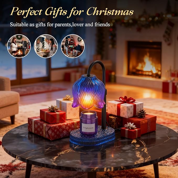 Candle Warmer Lamp with Adjustable Height - Flameless 4-Level Dimmable Wax Warmer, Timer Function & Stylish Design in Multiple Colors (Blue)