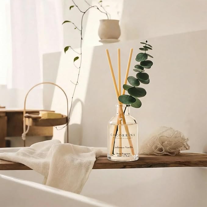 COCORRÍNA Eucalyptus Reed Diffuser Set of 3 - Wild Mint & Eucalyptus, White Pine, Cashmere Vanilla Scents, 1.7 fl oz Each, Total 5.1 oz, Scented Oil Diffusers for Home & Office