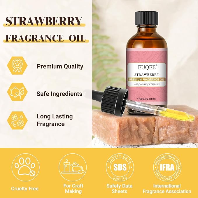 EUQEE 2.02 Fl oz Strawberry Fragrance Oil, Premium Strawberry Essential Oil with Glass Dropper for Diffuser, DIY Soap, Candle Making - 60ML