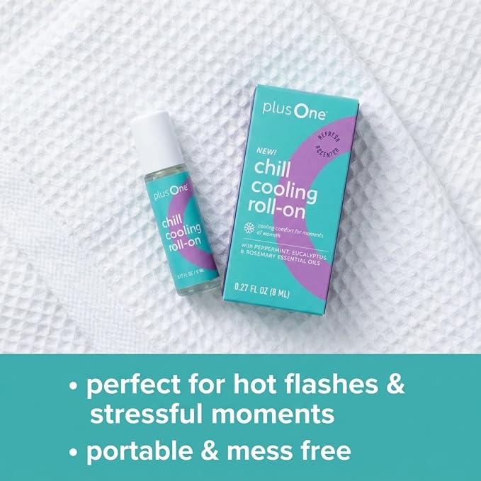 plusOne Chill Cooling Roll-On – Instant Hot Flash Support with Peppermint, Menthol & Ashwagandha – Aromatherapy Essential Oil Blend for Cooling Refreshment - 0.33 fl oz (2 Pack)