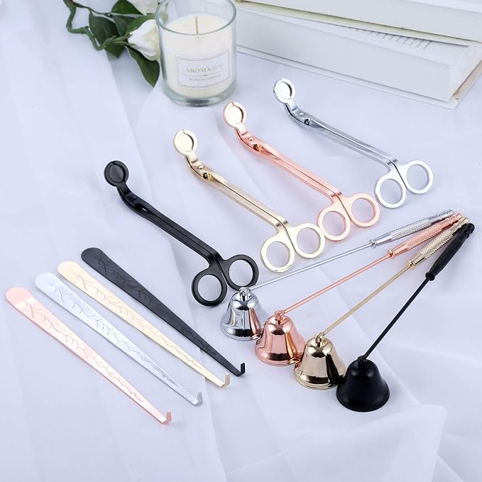 MUXSAM 3 in 1 Candle Tools Candle Accessory Set - Candle Snuffer, Candle Wick Trimmer, Candle Wick Dipper - Candle Cutter Candle Maintenance Kit Gift for Candle Lover(Gold)