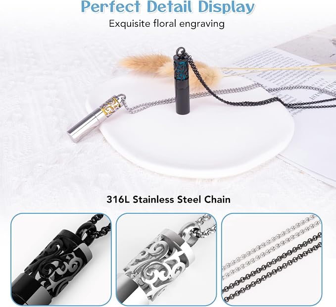 Maromalife Essential Oil Diffuser Necklaces for Women, 2PCS Aromatherapy Necklaces Stainless Steel Diffuser Locket Pendant Cylinder with 20 Felt Pads, Aroma Necklaces Gift Set for Mothers Day