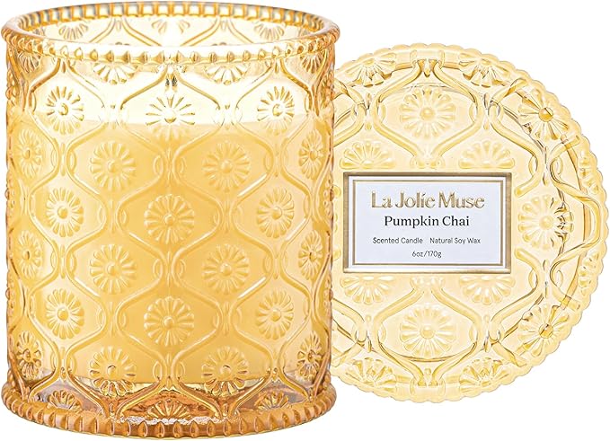 LA JOLIE MUSE Pumpkin Chai Home Scented Candle for Fall | Non Toxic Natural Soy | Luxury Jar Candle | Decor Gifts for Women & Men | 40 Hrs