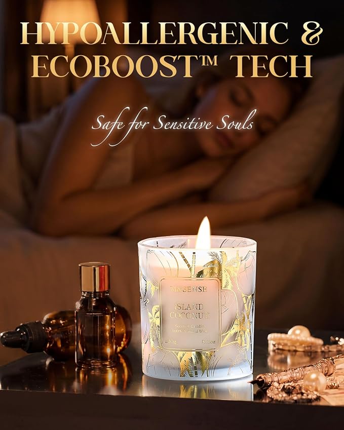 M&SENSE Coconut Soy Candle, 8.1oz 42-Hour Long Burning Time Naturally Scented Candles, Creamy Tropical Island Scent, Summer Meditation Gift