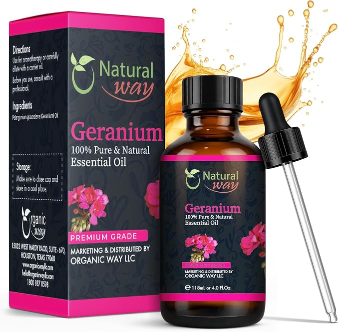 Geranium Essential Oil for Diffusers | Natural Aroma Oil for Home Fragrance, Humidifier & DIY Candle Making, Long Lasting Scent for Office, Bedroom & Soothing Scent 4 Fl Oz (120 mL)