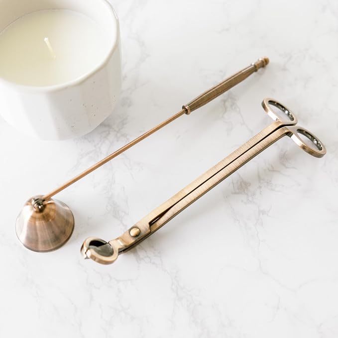 Airy Abode Candle Snuffer and Wick Trimmer Set, Bell Snuffer Gift Box, Stainless Steel Candle Care Accessory for Home Decor, Brushed Copper