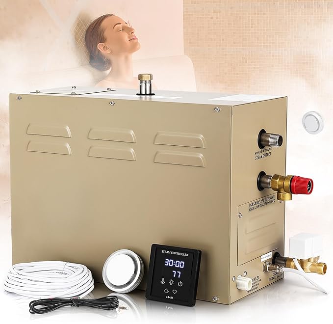 Steam Shower Generator Kit 10.5KW for Bath Sauna SPA, Self-draining System, Aromatherapy Steam Head, LED Touchscreen Controller, 12-Hour Timer 77-131℉ For Home Commercial Use