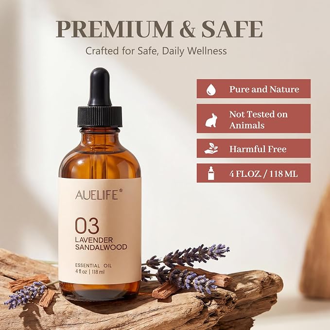 Lavender Sandalwood Essential Oils for Diffusers & Candle Making, 118ml (4 fl oz) Large Bottle, Long Lasting Scent Oil for Home Fragrance, Soap & DIY