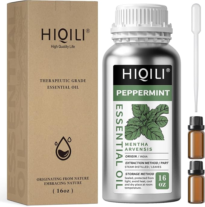 HIQILI Peppermint Essential Oil 16 oz Aromatic Oil for Freshening Air, Hair Care, DIY Soap, SPA & Home Use