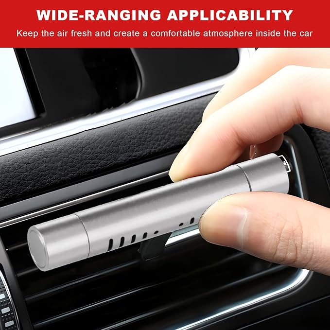 2 PCS Car Air Freshener Diffuser Vent Clips, Refillable Cylindrical Oil Diffuser Clip with 12 Unscented Refill Sticks, Essential Vent Air Freshener Interior Decor for Women Men (Silver)