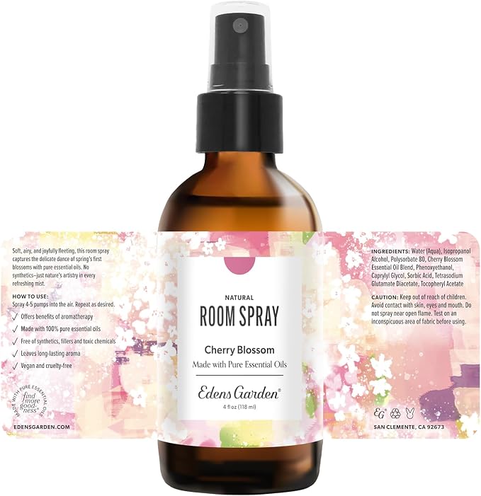Edens Garden Cherry Blossom Aromatherapy Room Spray – Natural Essential Oil Air Freshener for Home, Floral Refreshing & Calming Long-Lasting Scent, 4 fl oz (118 ml)