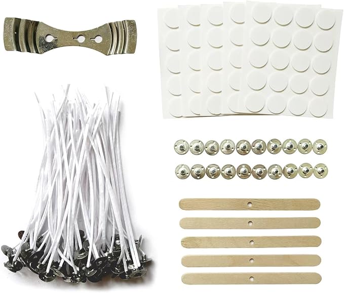 6 Inch 100Pcs Candle Wicks,100pcs Candle Wick Stickers,Candle Wick Centering Device,20 Pcs Metal Sustainer Tabs,5pcs Candle Wick Holder Materiales para Hacer Velas