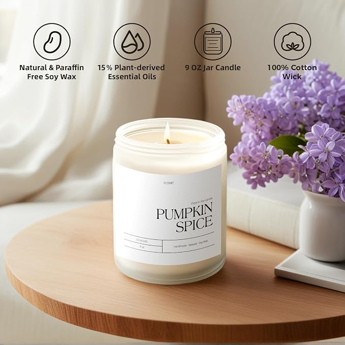 Pumpkin Spice Fall Candles for Home Scented, Natural Soy Wax Aromatherapy Non Toxic Pumpkin Candle with Long Lasting Burn, Halloween Autumn Candle Gifts for House Fragrance Decoration (9oz)