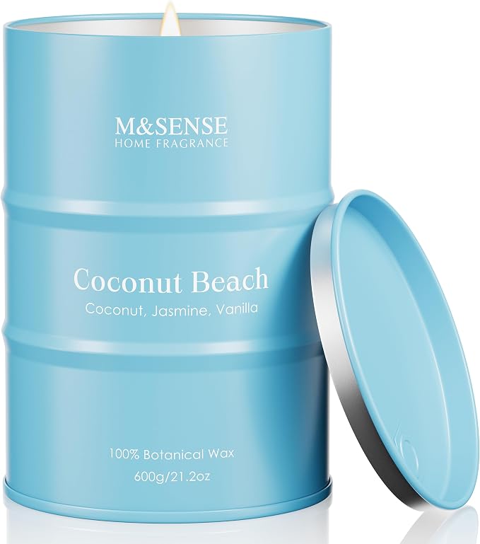 M&SENSE Coconut Beach Scented Candles Large Summer Candle, Natural Soy Candles 21.2oz Beach Candle,Aromatherapy Candle for Stress Relief Meditation Relaxing