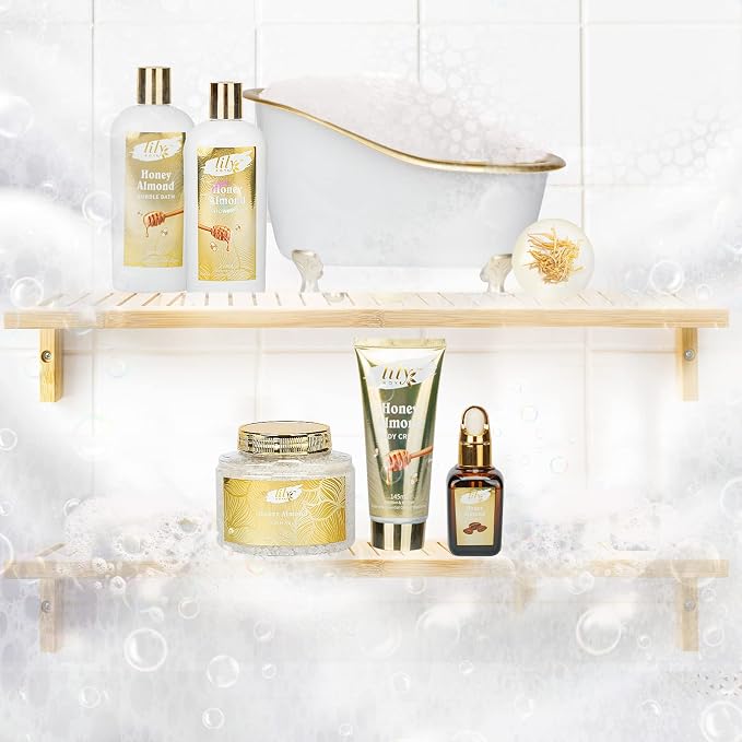 Honey Almond Spa Gifts Bath Kit - 7Pcs Moisturizing Spa Set for Women & Men