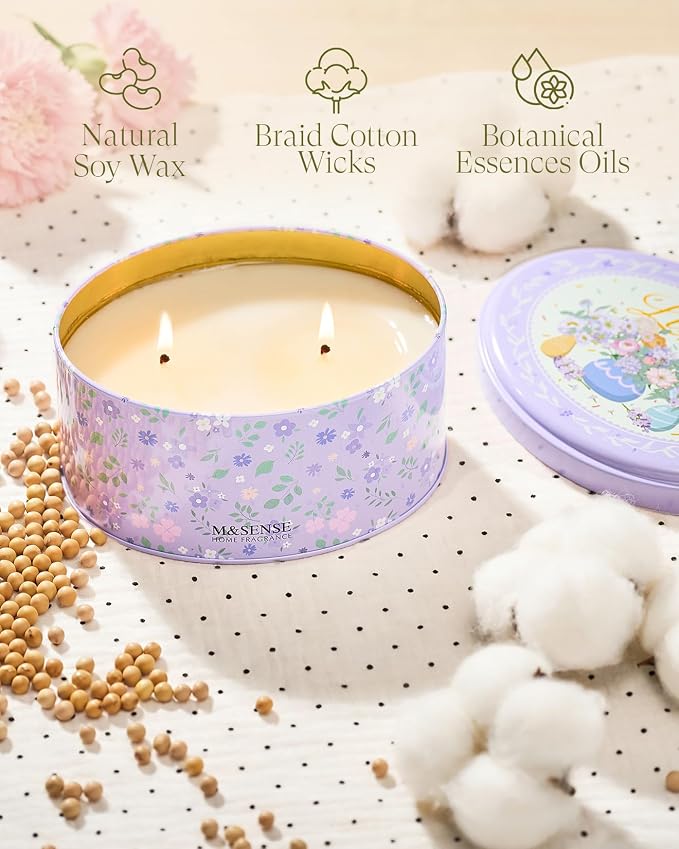 M&SENSE Dual-Wicks Lilac Scented Candles 12oz | 2 Wick Spring Soy Candle, Natural Soy Wax, Floral Scented, Mother's Day Candle, Birthday Candle for Women
