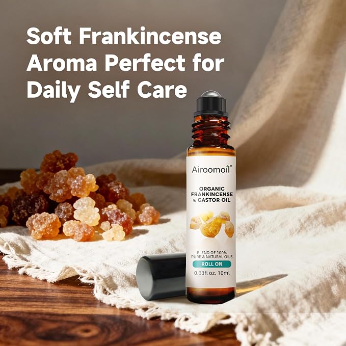 Frankincense & Castor Roll-On Oil 0.33Oz – Natural Plant Blend for Under Eye, Wrist, Temples – Travel Size for Aromatherapy, Meditation, Yoga – Lightweight Skin Nourishment – Lady Gift