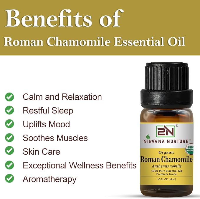 Roman Chamomile Essential Oil, USDA Certified Organic, 100% Pure Undiluted, Aromatherapy Oil for Diffuser, Hair & Skin Care