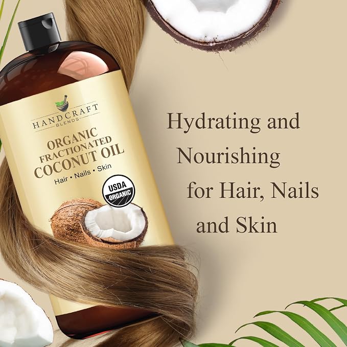 Handcraft Blends Organic Fractionated Coconut Oil | 100% Pure and Natural | Bath & Body Oil | Premium Grade Carrier Oil | Skin | Hair | Body | Massage | Hexane-Free | 28 Fl Oz