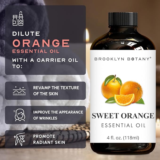 Brooklyn Botany Sweet Orange & Tea Tree Essential Oils – 4 Fl Oz (Pack of 2) – 100% Pure & Natural – Fresh & Cleansing Aromatherapy Blend