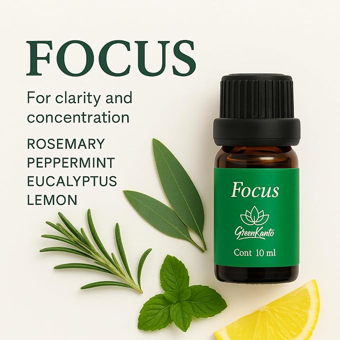 Focus Essential Oil Blend – 100% Pure & Natural. Rosemary, Peppermint & Lemon – Natural for Clarity & Energy - 10 ml